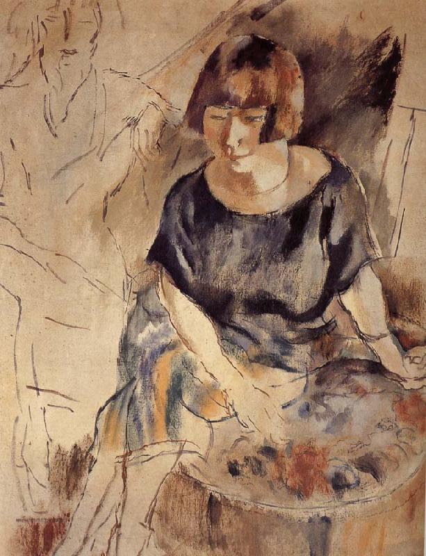 Jules Pascin Lucy and Aiermina are seated on the soft mat Norge oil painting art